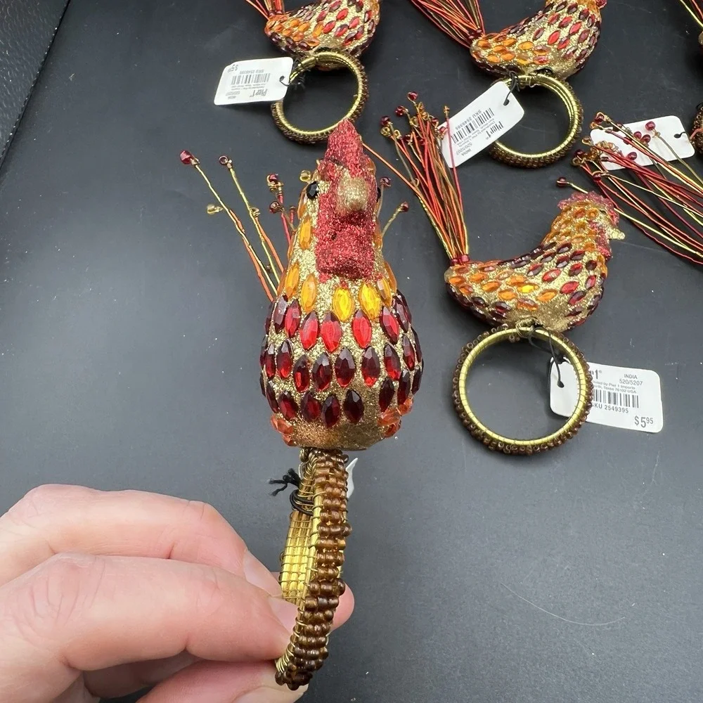 Pier 1 Kitchen Jeweled Rooster Napkin Rings 5